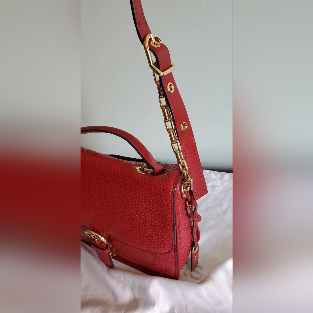 Michael Kors Cooper Large Leather Satchel Messenger Bag in Cherry Red - Picture 4 of 16